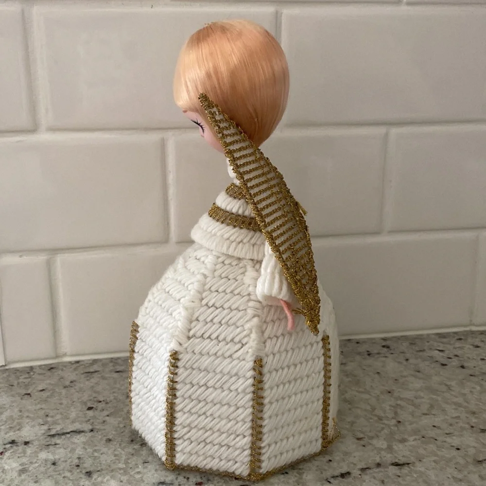 Midcentury needlepoint angel tree topper
